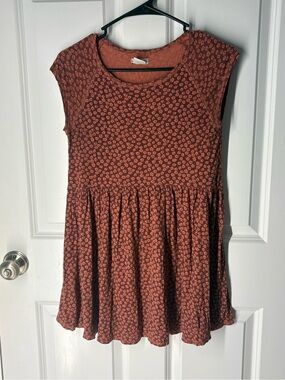 Boho Indie Western Babydoll Cooperative Rust Floral Mini Dress